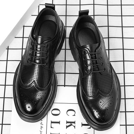 Brogue British Shoes Suit Thick-Soled Polished Derby Shoes Autum New Men's Casual Business Formal Groom's Shoes