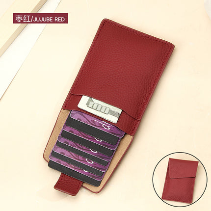 New ultra-thin lightweight leather card case multi-card pull-out ID set simple solid color ID card set Wholesale