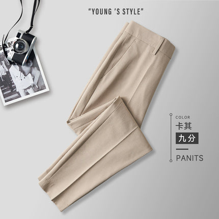 Men's Casual Pants, Black Long Trousers, Professional Workwear, Spring and Summer Cropped Suit Pants, Men's Height-Enhancing Dress Pants, Men's Trousers