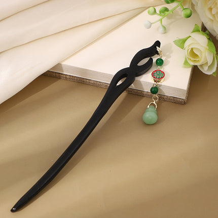 Antique Hairpin Step Tassel Wood Hairpin Imitation Ebony Headwear Disc Hair Simple Accessories Ancient Dress Hairpin Women's Hair