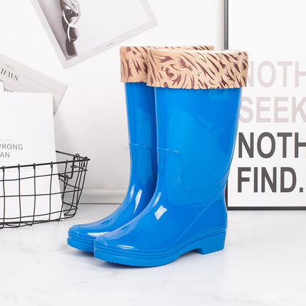 Women's High-Top Quick-Dry Rain Boots with No Lining, Waterproof Rubber Shoes for Adults, High-Heeled Work Shoes, Low-Heeled