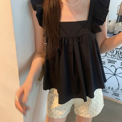 Huang Lian Sweet Feifei Sleeve Ruffled Camisole Women's 2025 Summer Back Bow Doll Shirt 142Sh313