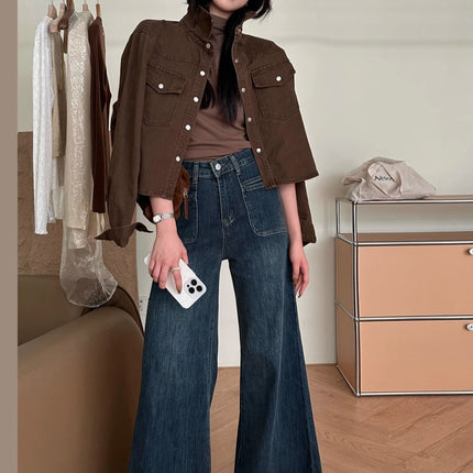 2025 Spring New High Waist Stretch Wide Leg Jeans Women's Casual Large Legs Loose No Leg Mop Pants