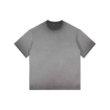 2025 Cross-Border Trendy Brand Gradient Washed and Distressed Men's and Women's 350g Heavy Cotton Loose Shoulder Slip Shoulder T-Shirt Suit