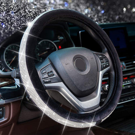 Cross-border new car steering wheel cover leather fashion rhinestone gold silk plush Four Seasons universal Diamond steering wheel cover