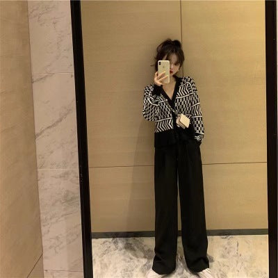 Goddess Fan suit Spring and Autumn Fashion Western Style Age-reducing Royal Sister Elegant Sweater Wide Leg Pants Two-piece 2023 New