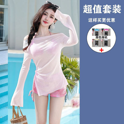 Swimwear Women's 2025 New Explosive Skirt Split Three-piece Set Small Chest Gathering Holiday Ins High-grade High Waist Sun Protection