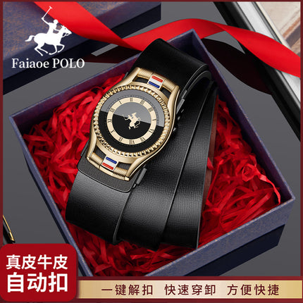 Paul Belt Men's Genuine Leather Alloy Automatic Buckle Business Middle-Aged Belt Youth Versatile Casual Cowhide Trouser Belt
