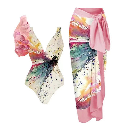 European and American one-piece swimsuit bikini suit bikini conservative belly-covered beach skirt chiffon wrap skirt hot spring swimsuit