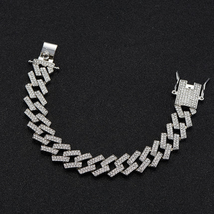 European and American foreign trade explosions double-row drill Cuban chain thick 15mm necklace hiphop Diamond Miami clavicle chain wholesale