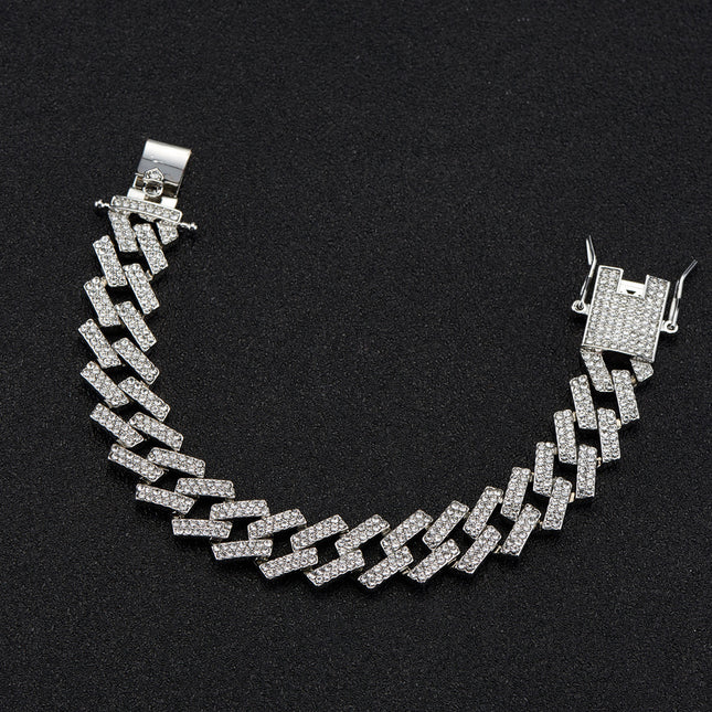European and American foreign trade explosions double-row drill Cuban chain thick 15mm necklace hiphop Diamond Miami clavicle chain wholesale