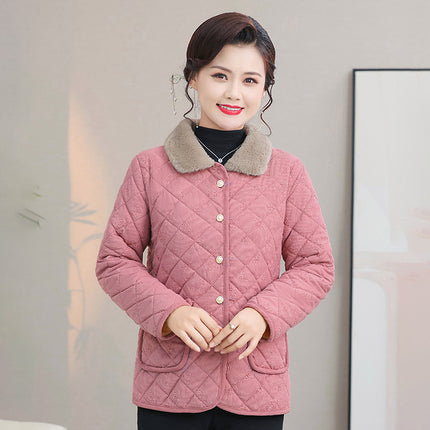 Mother's Winter fleece-lined Cotton Coat Coat New Thickened Cotton Coat for Middle-aged and Elderly Casual Cold-proof Warm Cotton Coat All-match