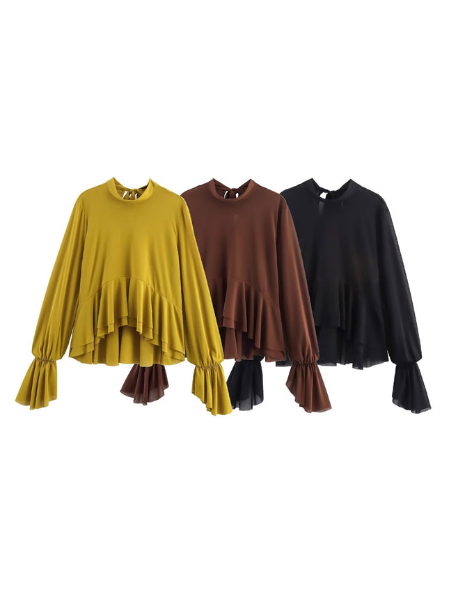 Zr Women's European and American Style 2025 Autumn New Layered Decorative Draped Top