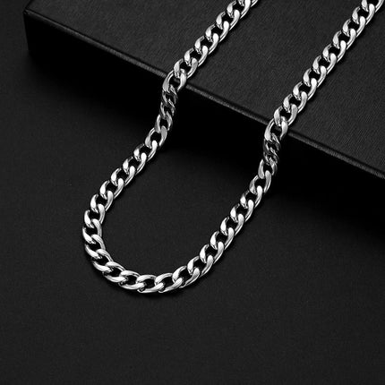 European and American Versatile Basic Cuban Chain Titanium Steel Necklace German Titanium Stainless Steel Jewelry Trendy Cool Unisex Versatile Chain