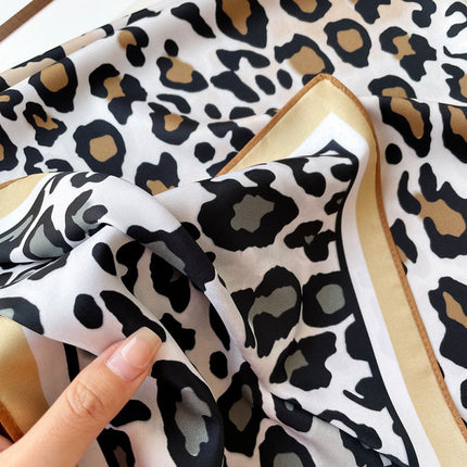 Cross-border double-sided two-color silk scarf ladies leopard print scarf print twill silk senior sense 70cm square towel wholesale