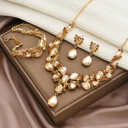 Cross-border Explosions European and American Rhinestone Bride Necklace Earrings suit Banquet Party Exaggerated Fashion Women's Dress Accessories