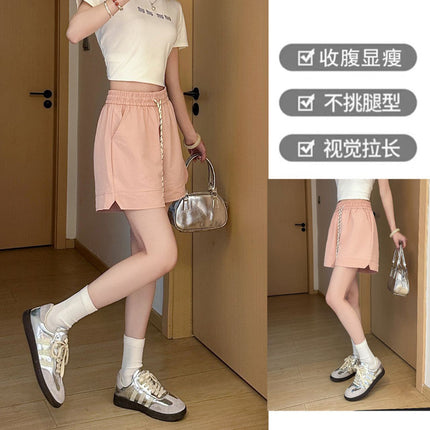 High-Waisted Wide-Leg Shorts for Women, Suitable for Wearing Outside, 2025 Summer Style, Petite Size, Elastic Waist, Crinkled Design with Drawstring