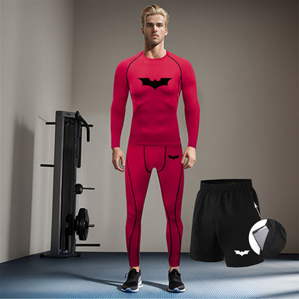 Men's Batman Printed Three-Piece Compression Quick-Drying Long-Sleeved Tights Running Sports Suit Basketball Training Suit