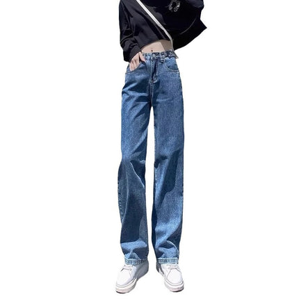 plus size Vintage Straight Leg Jeans Women's Fashion All-match New High Waist Loose Slimming Narrow Casual Wide Leg Pants