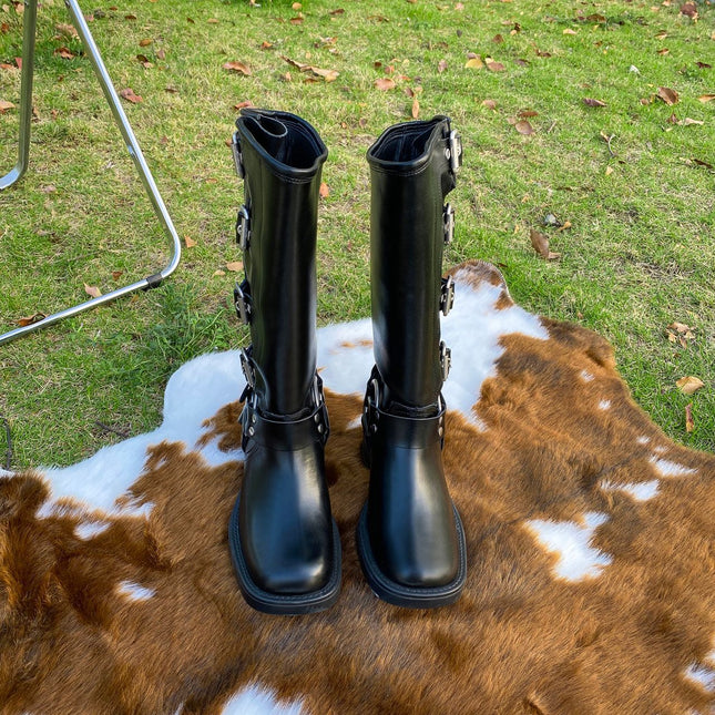 Belt Buckle Thick Heel Knight Boots Women's Autumn and Winter Retro Over-The-Knee Boots Western Cowboy Boots Brown Fashion Boots