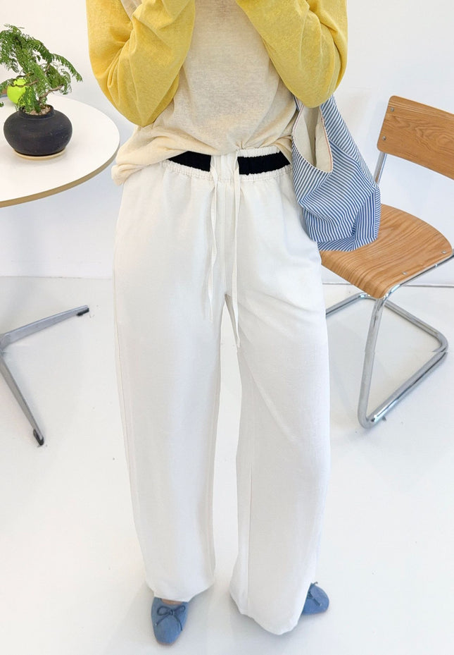 Relaxed High-Waisted Thin Linen Wide-Leg Pants for Women 2025 Summer New Drawstring Slimming Straight Casual Floor-Length Pants