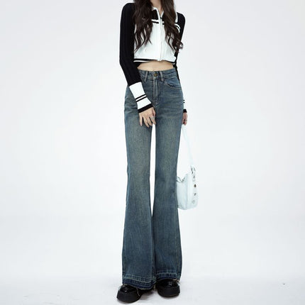 Vintage Jeans Women's Autumn and Winter 2024 New American Style High Waist Slimming All-match Wide Leg Not Sticking Leg Micro Horn Pants