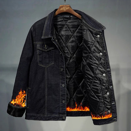 Fertilized Extra Large Elastic Loose Denim Coat fleece-lined Thickened plus size Men's Winter Jacket Warm Quilted Top