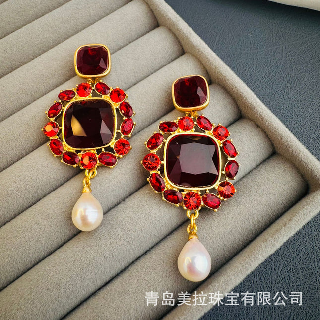 Oscar European and American Retro Colorful Palace Style Niche Design Glazed Baroque Pearl Earrings Medieval Earrings for Women