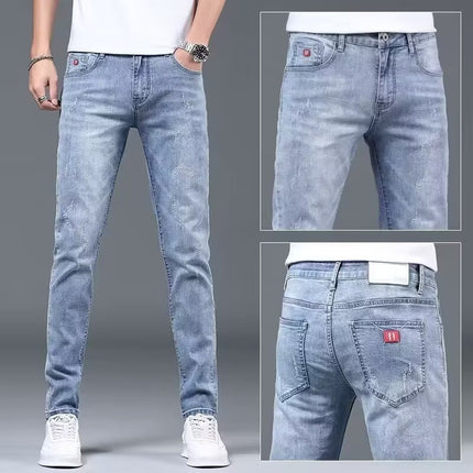 Men's Trendy Summer Thin Light-Colored Slim Fit Skinny Stretch Casual Straight Versatile Washed Jeans