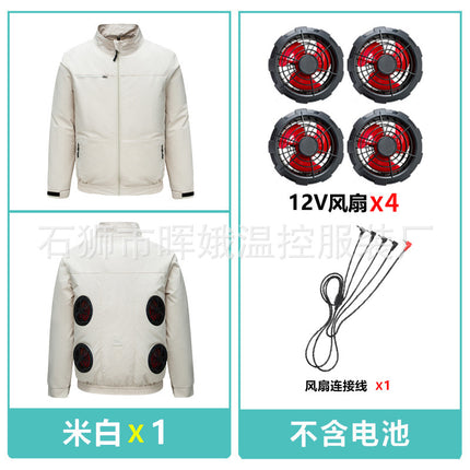 Cross-Border New Smart Air-Conditioned Clothing Porous Fan Stand Collar Workwear Outdoor Work Uniform Labor Protection Duty Fan Clothing