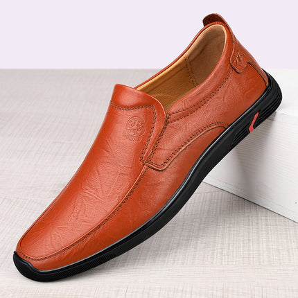 Cross-border business casual leather shoes men's slip-on flat driving shoes lazy shoes Four Seasons single shoes peas shoes cowhide men's shoes