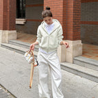 Milky white 028 double-ended zipper back panel patchwork sweatshirt (thin spring and autumn style) / S