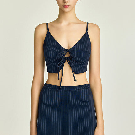 Source Factory 2025 Split Swimsuit Women's Three-Piece Sexy Deep V Strap Slimming Look Stripesd Skirt Bikini
