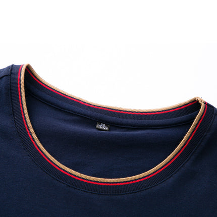 Famous Mouse Men's Summer New Men's Cotton T-Shirt Round Neck Striped Business Loose Short-Sleeved T-Shirt Top Men