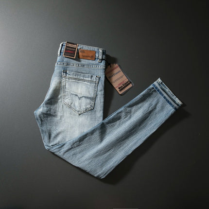 Light Luxury Summer New High-end Elastic Soft Heavy Industry Washable Light Color Jeans Men's Slim-fit Small Straight Casual Pants