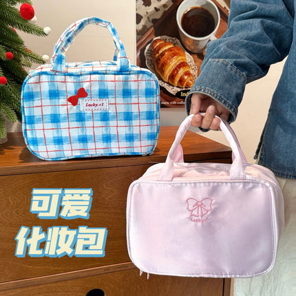 Korean-Style High-Value Three-Layer Makeup Bag, Versatile Portable Toiletry Bag with a Girly Touch, Large-Capacity Portable Travel Storage Bag