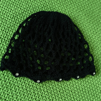 Korean Niche Design Cotton Hollow Breathable Knitted Hat for Women with Large Head Circumference, Fashionable Photo-Taking Head Wrap Hat