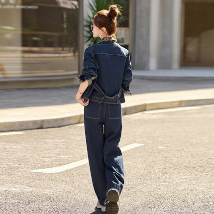 Denim Machete Pants Set Women's 2025 Spring New Style Coat Elegant Fashionable Casual Loose Two-piece Set Autumn
