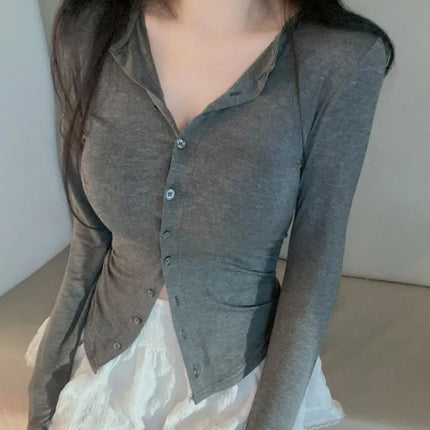 South Korea Dongdaemun New Product Beautifies Body ~ Gentle and Comfortable Swan Neck Shown Body Cardigan T-shirt