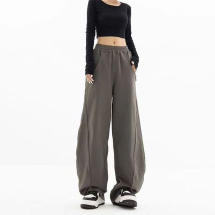 2024 New Autum Dark Gray Sweatpants Women's Loose Sweatpants Banana Pants Hiphop Elastic Waist Wide Leg Pants