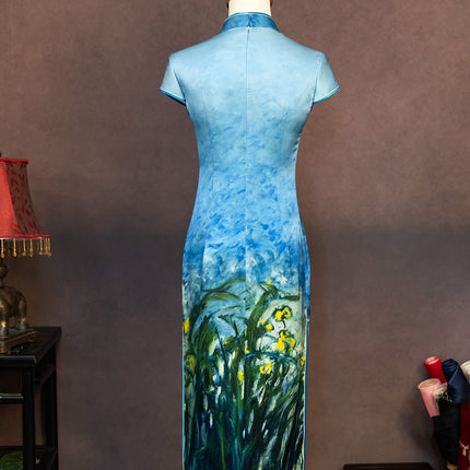 [Customized Pre-Sale] Original Design Silk Printed Fabric Cheongsam Van Gogh Painting Work Product Style Cheongsam Customization
