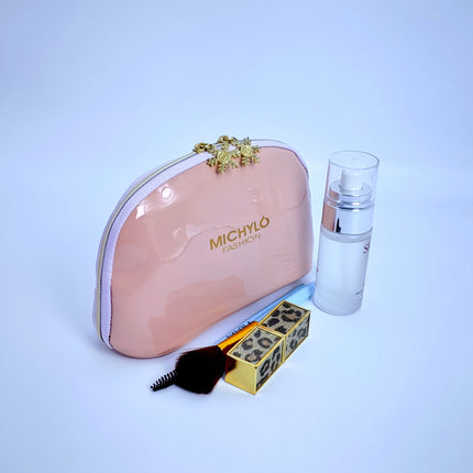 High-grade mirror leather semi-circular cosmetic bag travel storage bag wedding bride bag large, medium and small three-piece bag