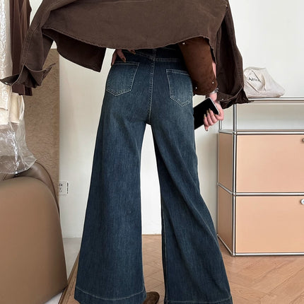 2025 Spring New High Waist Stretch Wide Leg Jeans Women's Casual Large Legs Loose No Leg Mop Pants
