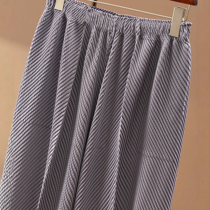 Issey Miyake's Trendy Thin Pants This Year, Slimming Magic Pants, New Summer Style, Heavy-Duty Pressed Creases, Elastic Waist, Tapered Granny Pants for Women