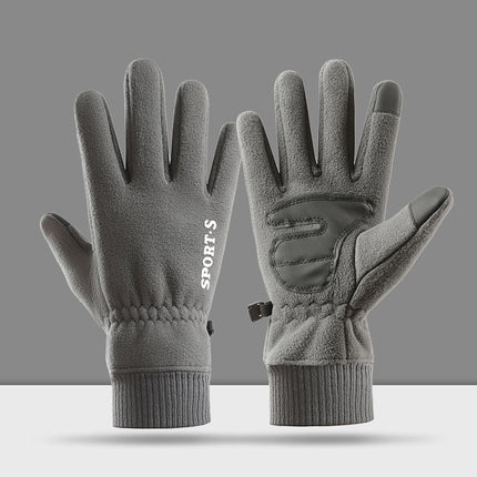 Winter Polar Fleece Gloves Men's Fleece-Lined Warm and Thickeneded Outdoor Cycling Running Sports Driving Fleece Cold-Proof Gloves