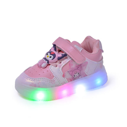Spring and Autumn New Baby Girl Sports Board Shoes Leather Cartoon LED Luminous Casual Soft-soled Toddler Shoes