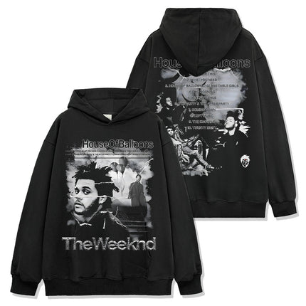 Cross-border American hip-hop potted brother The Weeknd printed short sleeve t-shirt loose crew neck hooded sweater wholesale