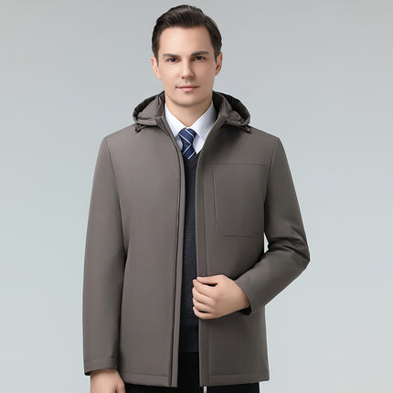 2024 New Winter Style Middle-Aged and Elderly Men's Cotton Outwear Fleece-Lined Thickeneded Casual Hooded Removable Mink Velvet Liner Thick Outwear