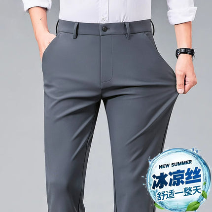 Summer Thin Four-sided Stretch Dad's Middle-aged Men's Pants Loose High Waist Middle-aged and Elderly Men's Casual Pants