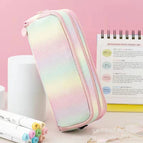 Oxford cloth double-open pencil case [vertical rainbow]